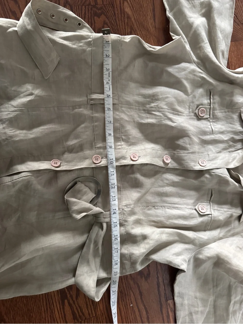 100% linen Beige Tie-Waist Utility Jacket - Women's Jacket & Coats xl - Picture 8 of 9
